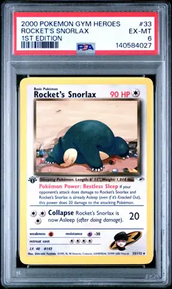 2000 POKEMON GYM HEROES 1ST ED #33 ROCKET'S SNORLAX PSA 6 - Image 1