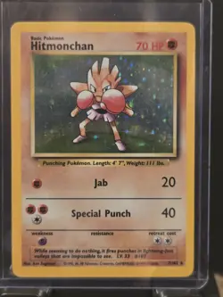 1999 Pokemon TCG Game Base Set Hitmonchan Holo 7/102 Holo Rare Unlimited LP - Image 1