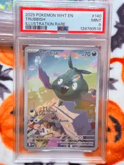 2025 POKEMON WHT EN-WHITE FLARE ILLUSTRATION RARE 140 - TRUBBISH 140/086 - PSA 9 - Image 2