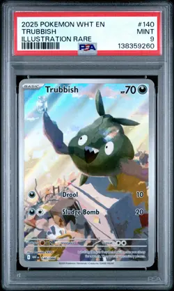 2025 POKEMON WHT EN-WHITE FLARE ILLUSTRATION RARE #140 TRUBBISH PSA 9 - Image 1