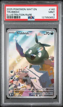 2025 POKEMON WHT EN-WHITE FLARE ILLUSTRATION RARE #140 TRUBBISH PSA 9 - Image 1