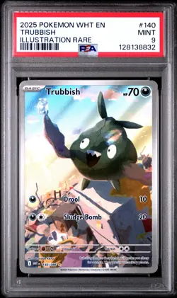 2025 POKEMON WHT EN-WHITE FLARE ILLUSTRATION RARE #140 TRUBBISH PSA 9 - Image 1
