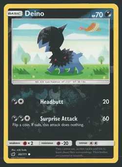 SM - Crimson Invasion Deino #60/111 Reverse Holo Pokemon Card - Image 1