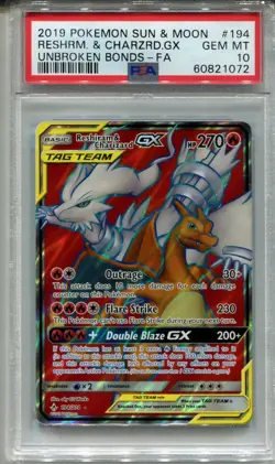 Pokemon Sun & Moon Unbroken Bonds GX Card #194 Reshiram & Charizard PSA 10 - Image 1