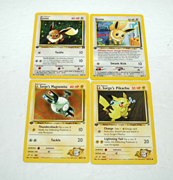 Lot of 4 1st Edition Pokemon Gym Heroes & Team Rocket Pikachu, Magnemite, Eevee - Image 1