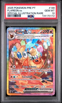 2025 POKEMON PORTUGUESE PRE PT-PRISMATIC EVOLUTIONS #146 FLAREON EX PSA 10 - Image 1