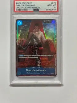 One Piece TCG PSA 10 DRACULE MIHAWK Alt Art ERRATA OP01-070 OP1 OP-01 - 2022 ENG - Image 1