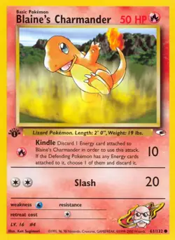 Blaine's Charmander - 61/132 - Pokemon Gym Heroes 1st Edition Card WOTC LP - Image 1