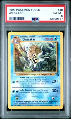 1999 POKEMON FOSSIL #40 OMASTAR PSA EX-MT 6 - Image 1