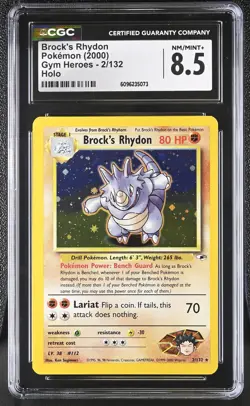 CGC 8.5 Brock's Rhydon 2000 Gym Heroes 2/132 Holo Pokemon Card - Image 1