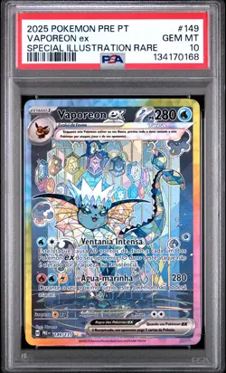 2025 POKEMON PORTUGUESE PRE PT-PRISMATIC EVOLUTIONS #149 VAPOREON EX PSA 10 - Image 1