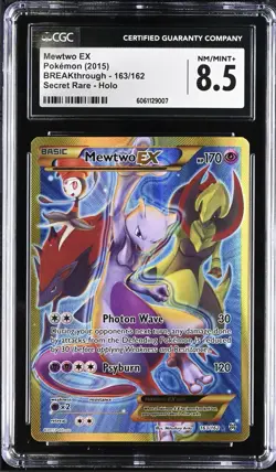 CGC 8.5 NM/MINT Mewtwo EX 163/162 Breakthrough Secret Rare Holo Pokemon Card - Image 1