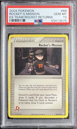 2004 Pokemon EX Team Rocket Returns 88 Rocket’s Mission PSA 10 Gem Mint - Image 1