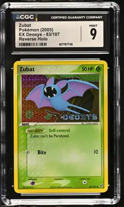 CGC 9 MINT Zubat 2005 EX Deoxys 83/107 Reverse Holo STAMPED Pokemon Card - Image 1
