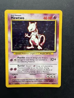 Pokemon Cards: Mewtwo 10/102: Base Set Holo Rare: MP - Image 1