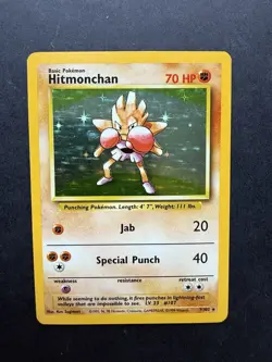 Pokemon Cards: Hitmonchan 7/102: Base Set Holo Rare: LP - Image 1