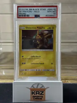 2019 POKEMON SM BLACK STAR PROMO #SM190 DETECTIVE PIKACHU-HOLO PSA 10 LOW POP - Image 1