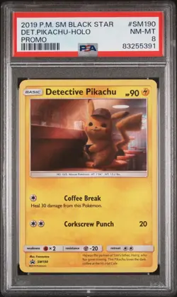 2019 POKEMON SMALL BLACK STAR DETECTIVE PIKACHU-HOLO PROMO P PSA {9} MINT #SM190 - Image 1
