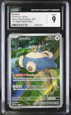 CGC 9 MINT Pokemon Snorlax SVP 051 MEW EN-151 ETB Black Star Promo psa - Image 1