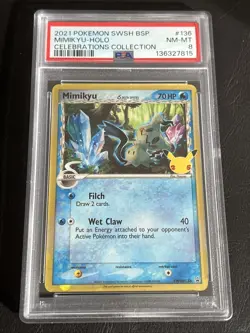 Mimikyu Holo PSA 8 2021 Pokemon SWSH136 Black Star Promo Celebrations Collection - Image 1