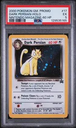 2000 POKEMON GAME PROMO NINTENDO MAGAZINE-60 HP #17 DARK PERSIAN-HOLO PSA 5 - Image 1