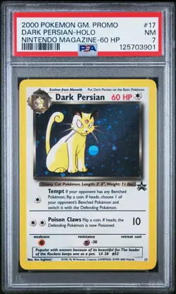 2000 POKEMON GAME PROMO NINTENDO MAGAZINE-60 HP #17 DARK PERSIAN-HOLO PSA 7 - Image 1