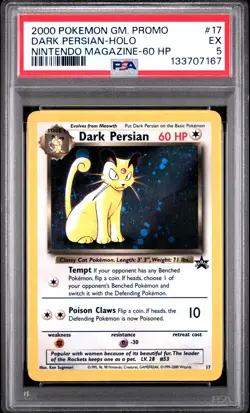 2000 POKEMON GAME PROMO NINTENDO MAGAZINE-60 HP #17 DARK PERSIAN-HOLO PSA 5 - Image 1