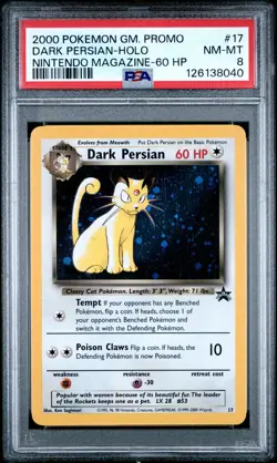 2000 POKEMON GAME PROMO NINTENDO MAGAZINE-60 HP #17 DARK PERSIAN-HOLO PSA 8 - Image 1