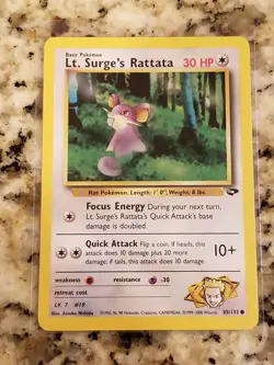 Pokemon NM LT. SURGE'S RATTATA Card GYM CHALLENGE Set 85/132 COMMON - Image 1