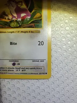 Pokemon TCG Rattata Base Set 1st Edition Shadowless Card 61/102 Regular Common - Image 4