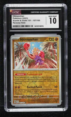 Hitmonchan Reverse Foil Pokemon Scarlet & Violet 151 MEW CGC 10 Gem Mint - Image 1