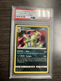 Pokemon Sun and Moon 2018 Tyranitar Holo Celestial Storm #87 PSA 10 - Image 1