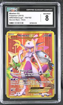 CGC 8 Mewtwo EX 2015 BREAKthrough 164/162 Secret Rare Holo Pokemon Card - Image 1