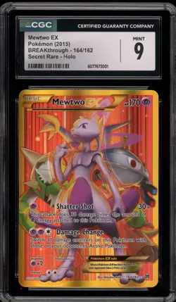 Pokemon Mewtwo EX XY Breakthrough Secret Rare Full Art #164 CGC 9 Mint - Image 1