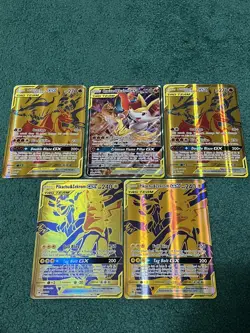 5 Jumbo Pokemon Cards Oversized Reshi & Chari 2X, Pika & Zeki 2X, Chari & Blazi - Image 1