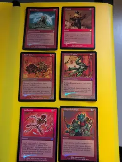 MTG FOIL red Scourge 6 Card Misguided rage, extra arms.carbonize,enrage,goblin - Image 1