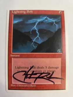 Signed Lightning Bolt MP 4th Edition Artist Christopher Rush 1995 MTG Vintage! - Image 1