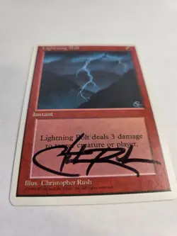 Signed Lightning Bolt MP 4th Edition Artist Christopher Rush 1995 MTG Vintage! - Image 2