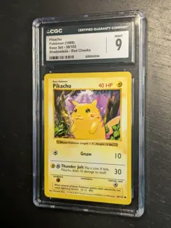 1999 POKEMON 🍎 PIKACHU RED CHEEKS SHADOWLESS BASE SET #58 ⚡CGC 9 MINT ✨ PIKACHU - Image 2