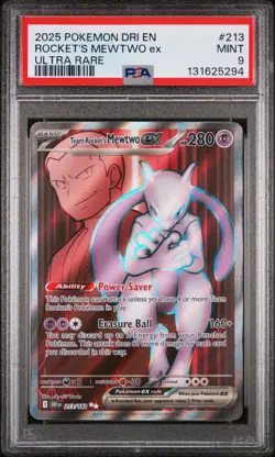 2025 POKEMON DRI EN-DESTINED RIVALS ULTRA RARE TEAM ROCKET'S MEWTWO EX PSA 9 - Image 1