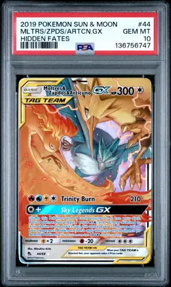 2019 POKEMON SUN & MOON HIDDEN FATES #44 MOLTRES & ZAPDOS & ARTICUNO GX PSA 10 - Image 1