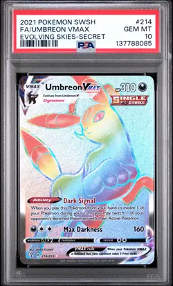 2021 POKEMON SWORD & SHIELD EVOLVING SKIES SECRET FULL ART/UMBREON VMAX PSA 10 - Image 1