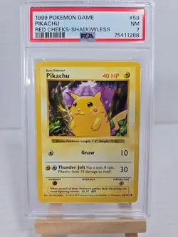 Pikachu 58/102 Red Cheeks Shadowless Base Set WOTC 1999 Pokemon Game PSA 7 - Image 1