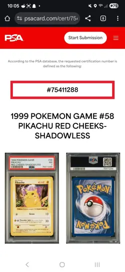 Pikachu 58/102 Red Cheeks Shadowless Base Set WOTC 1999 Pokemon Game PSA 7 - Image 4