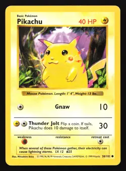 Pikachu (Red Cheeks) 58/102 Base Set (Shadowless) Common Pokemon Card - Image 1