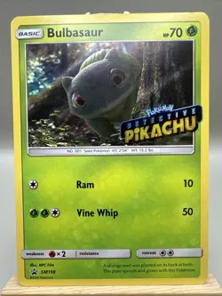 Detective Pikachu Bulbasaur Pokemon TCG Sun & Moon Promo Holo Card SM198 - Image 1