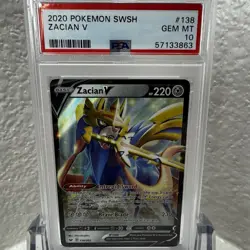 2020 Pokemon Sword & Shield (Base Set) Zacian V 138/202 - PSA 10 Gem Mint - Image 1