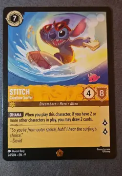 Disney Lorcana Stitch Carefree Surfer Fabled 24/204 Legendary Card - Image 1