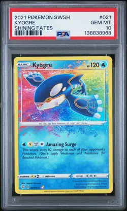 2021 POKEMON SWORD & SHIELD SHINING FATES #021 KYOGRE PSA 10 - Image 1