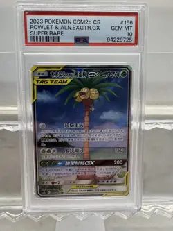 Pokemon Rowlet & Alolan Exeggutor PSA 10 GX 156/150 SR Chinese Tag Team Alt Art - Image 1